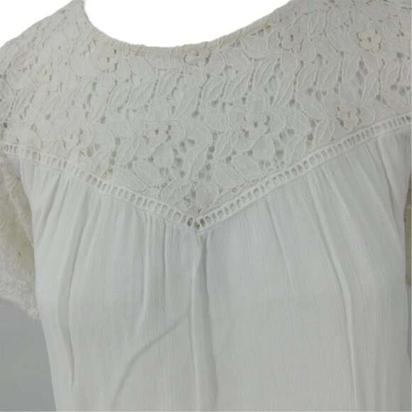 Zara Basics Lace Gauze Lattice Shirt Size XS White Sheer Boho Peasant Blouse - Picture 6 of 11